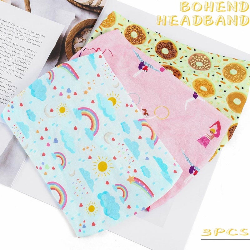 Bohend Girls Headbands Wide Knotted Hair Bands 3Pcs Non Slip Elastic Cute Head Bands Workout Yoga Sweatband Hair Accessories for Girls and Kids (D) - Image 2